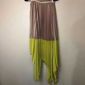 BCBG Asymmetrical Xsm Pleated Skirt Two‎ Tone Color Blocked Colorful Indie Fairy